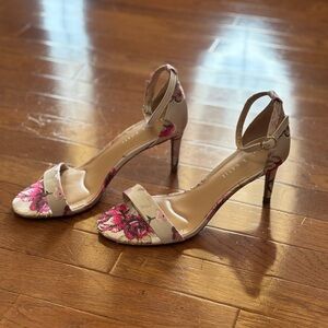 Kelly & Katie Tan Strappy Heel with Floral Embroidery